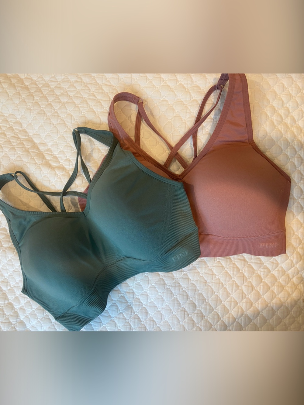 PINK Seamless Moulded Bra - Green and Mauve. SET OF TWO